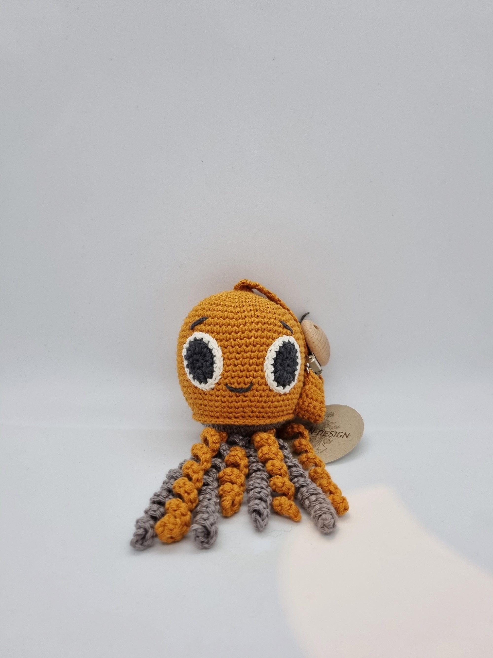 Orange Octopus | Soft Toy / Rattle with Hanging Clip | Medium | by Olesen Design - Lifestory - Oelsen Design