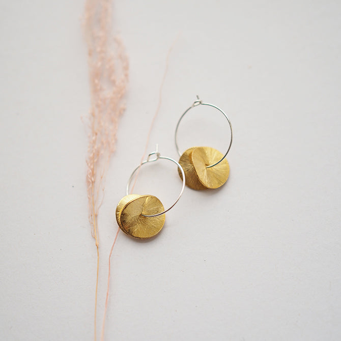 Hoops with Pair of Wavy Discs | Gold & Silver Plate Hoop | by brass+bold - Lifestory - brass+bold