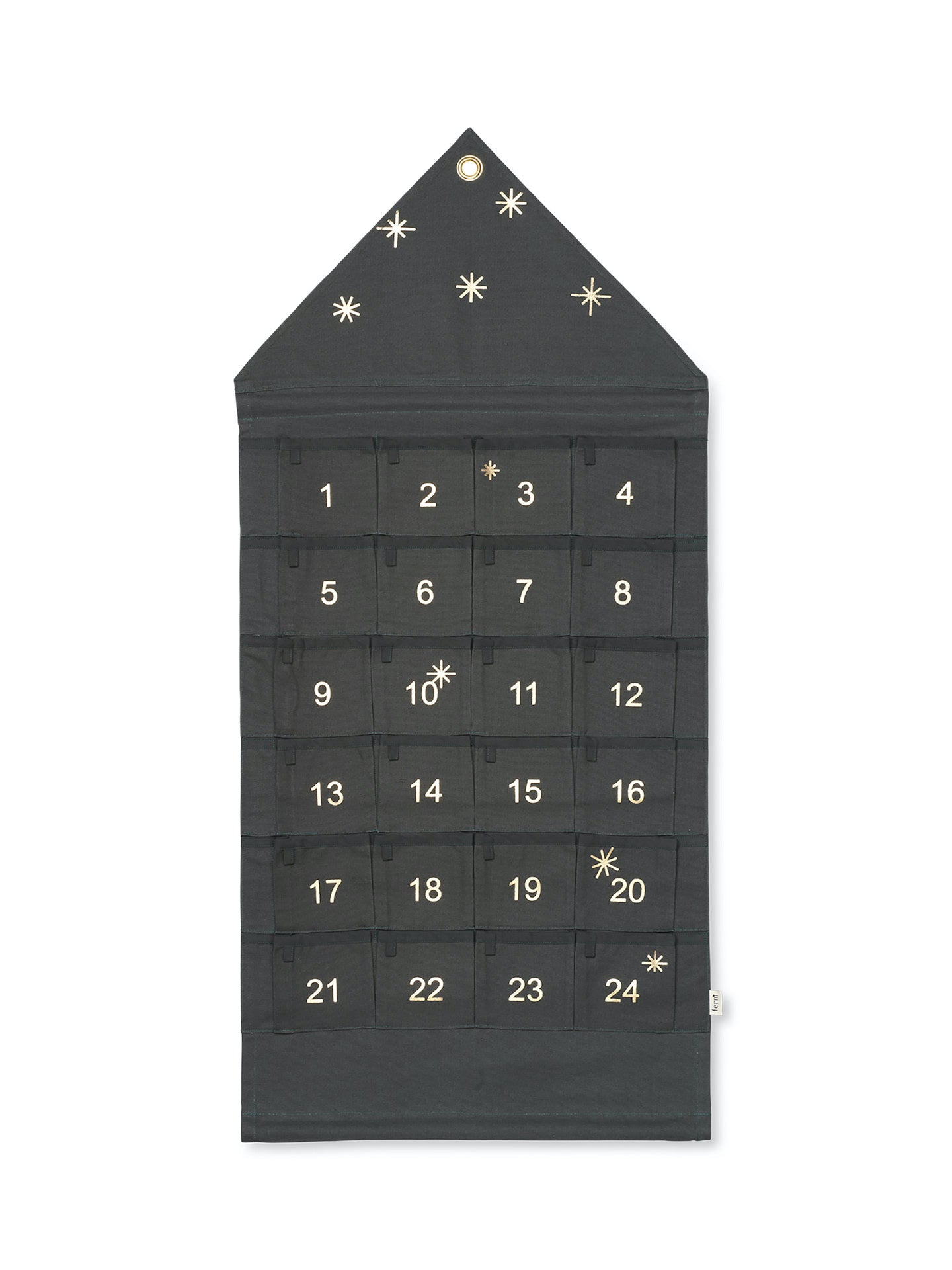 Star Advent Calendar Square - wall hung with Pockets - in Green - Lifestory