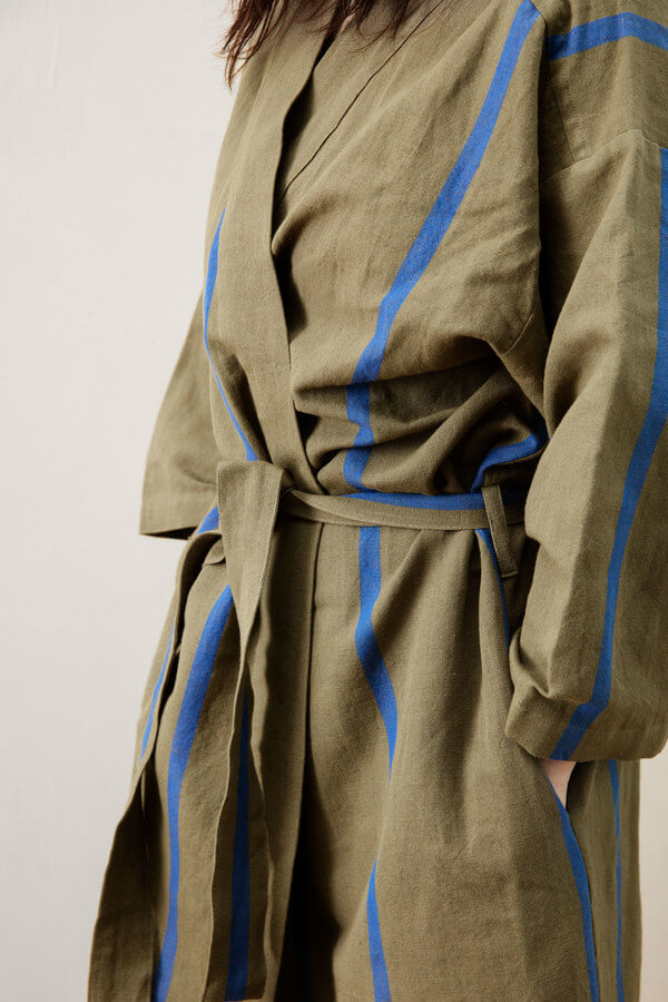 Field Robe | Olive with Bright Blue | Unisex | Linen - Cotton | by ferm Living - Lifestory - ferm LIVING