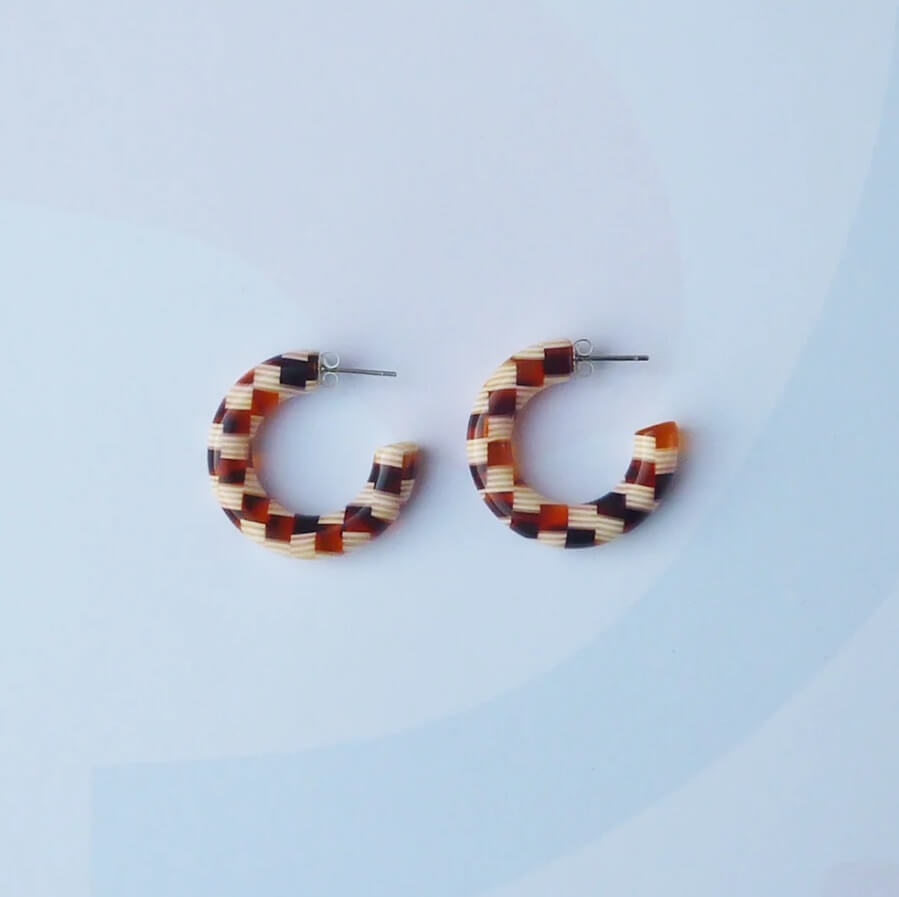 Honey Checker Mini Hoop Earrings | Brown Mix | by Custom Made - Lifestory - Custom Made