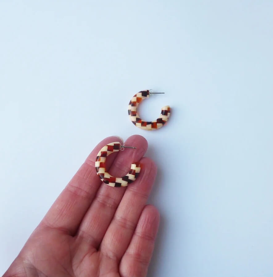 Honey Checker Mini Hoop Earrings | Brown Mix | by Custom Made - Lifestory - Custom Made