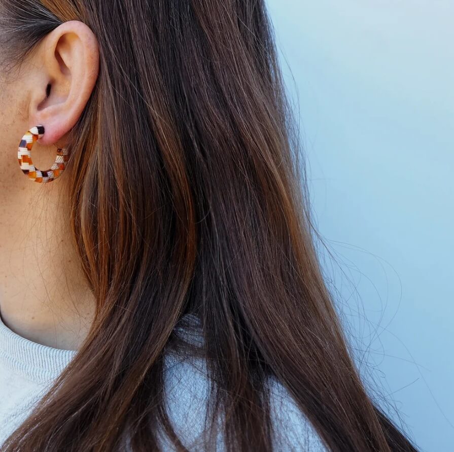 Honey Checker Mini Hoop Earrings | Brown Mix | by Custom Made - Lifestory - Custom Made