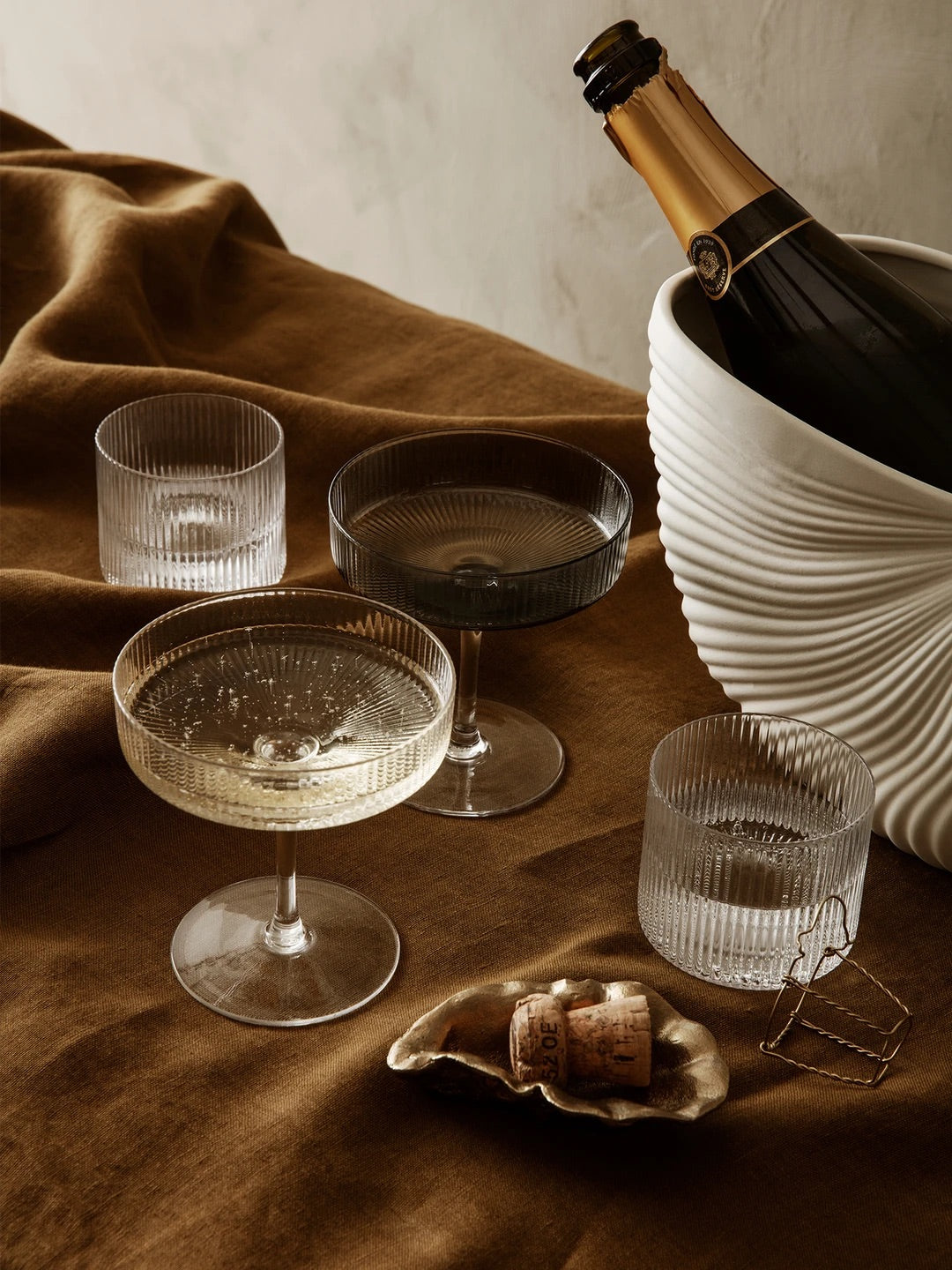 Ripple Champagne Saucer / Glass | Set of 2 | Clear | by ferm Living - Lifestory - ferm Living