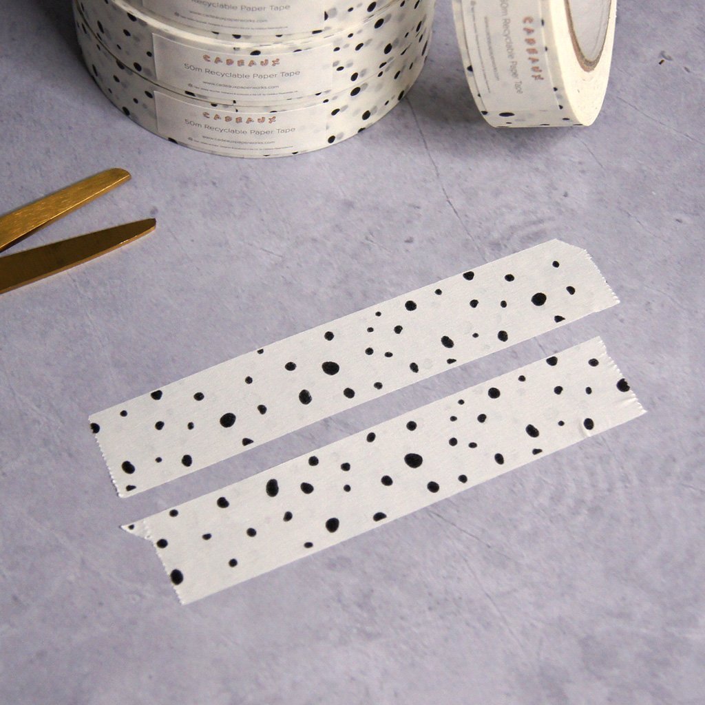 Recyclable Paper Tape | Black Dotty | 25mm x 50m | by Cadeaux Paperworks - Lifestory - Cadeaux Paperworks