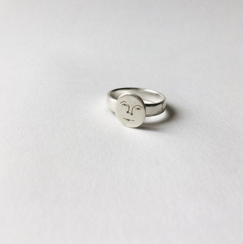 Polly Collins Mini Moon Face Ring in Recycled Sterling Silver