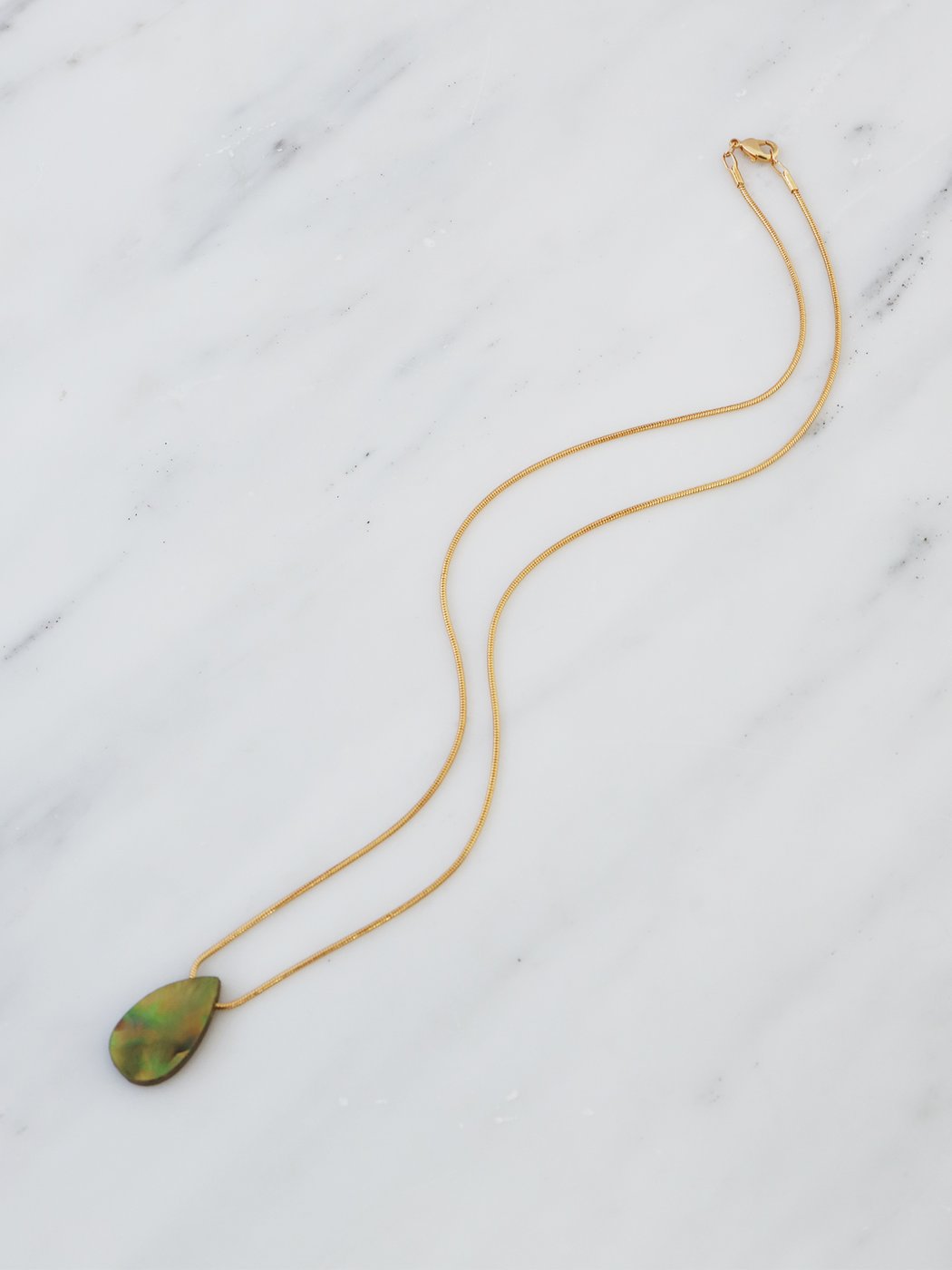 Raindrop necklace in Olive Green Mother of Pearl by Wolf & Moon - Lifestory - Wolf & Moon