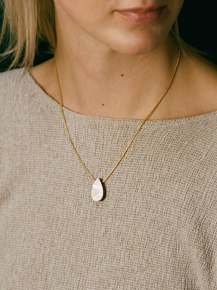 Raindrop necklace in Mother of Pearl by Wolf & Moon - Lifestory
