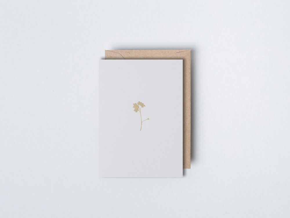Small Forget-Me-Not Card | Brass on Pale Grey | Foil Blocked | by Ola - Lifestory - ola