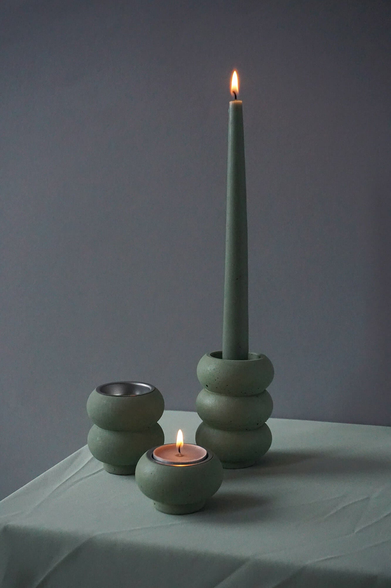 Wee Stacking Tealight Holder | Pine Green | Concrete | by Studio Emma - Lifestory - Studio Emma