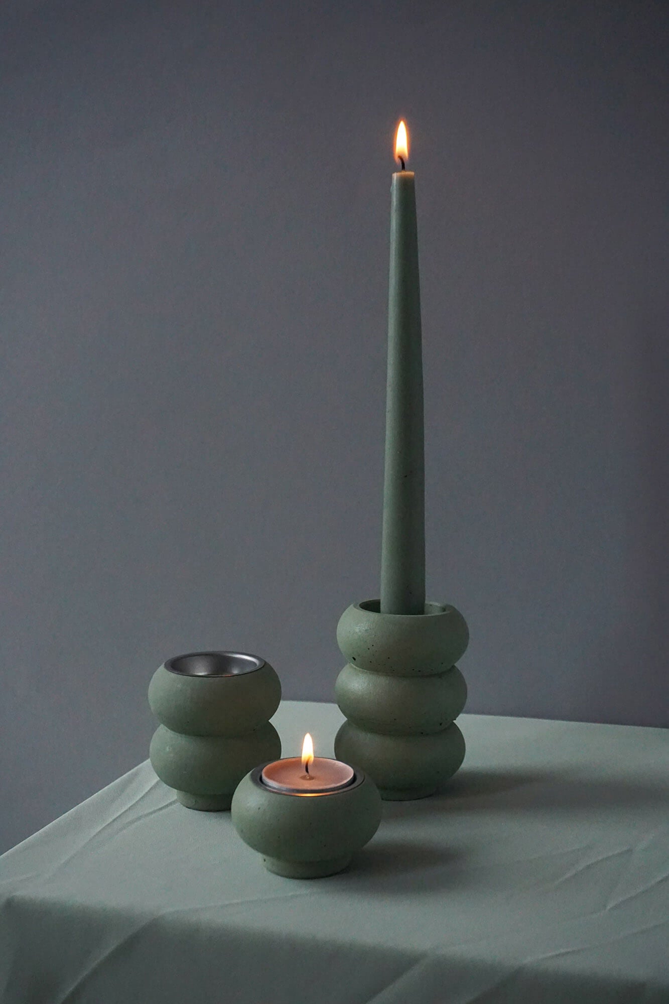 Midi Stacking Tealight Holder | Pine Green | Concrete | by Studio Emma - Lifestory - Studio Emma