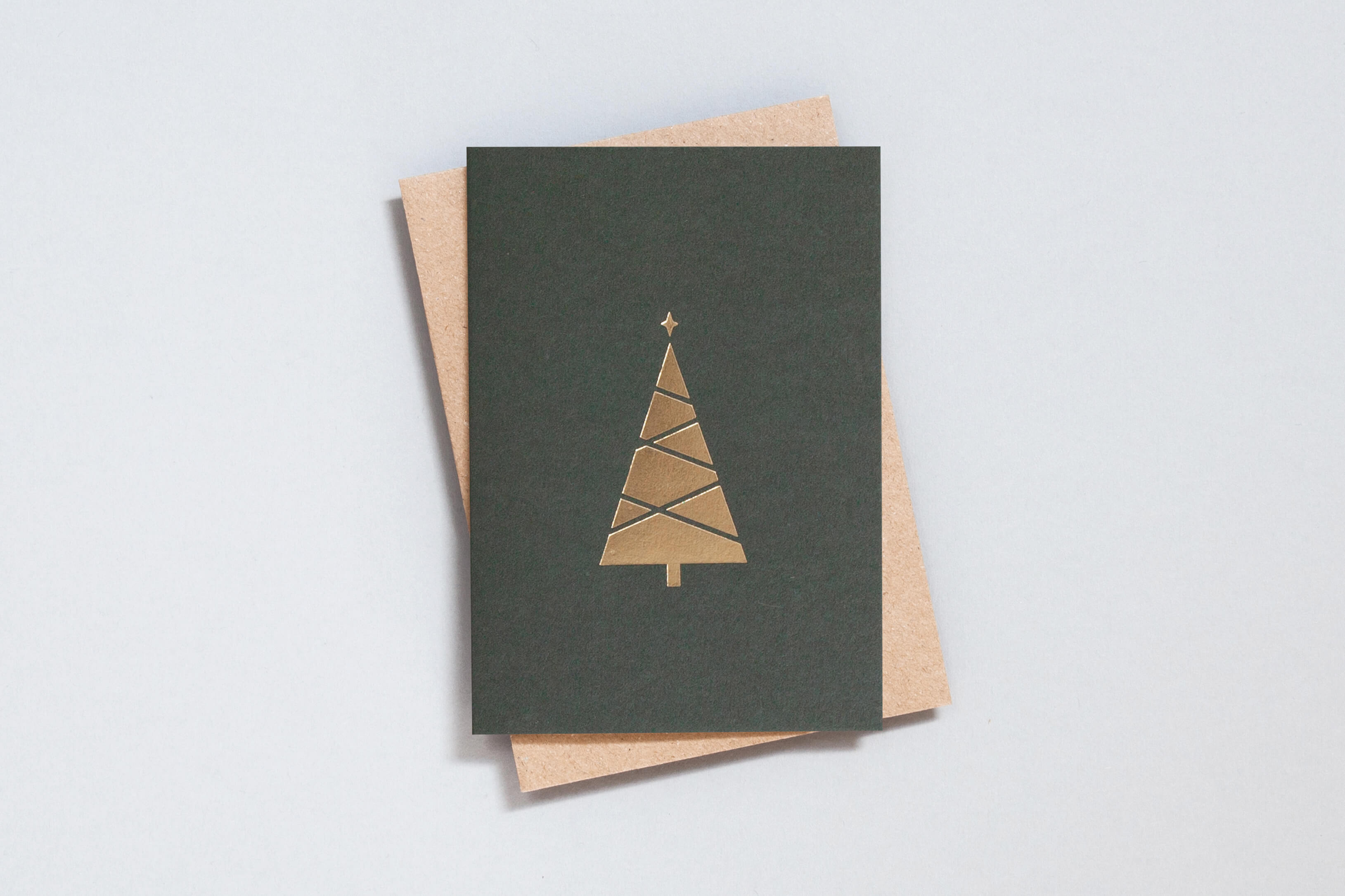 Pack of 6 - Tree Card | Brass on Green | Foil Blocked | by Ola - Lifestory - ola