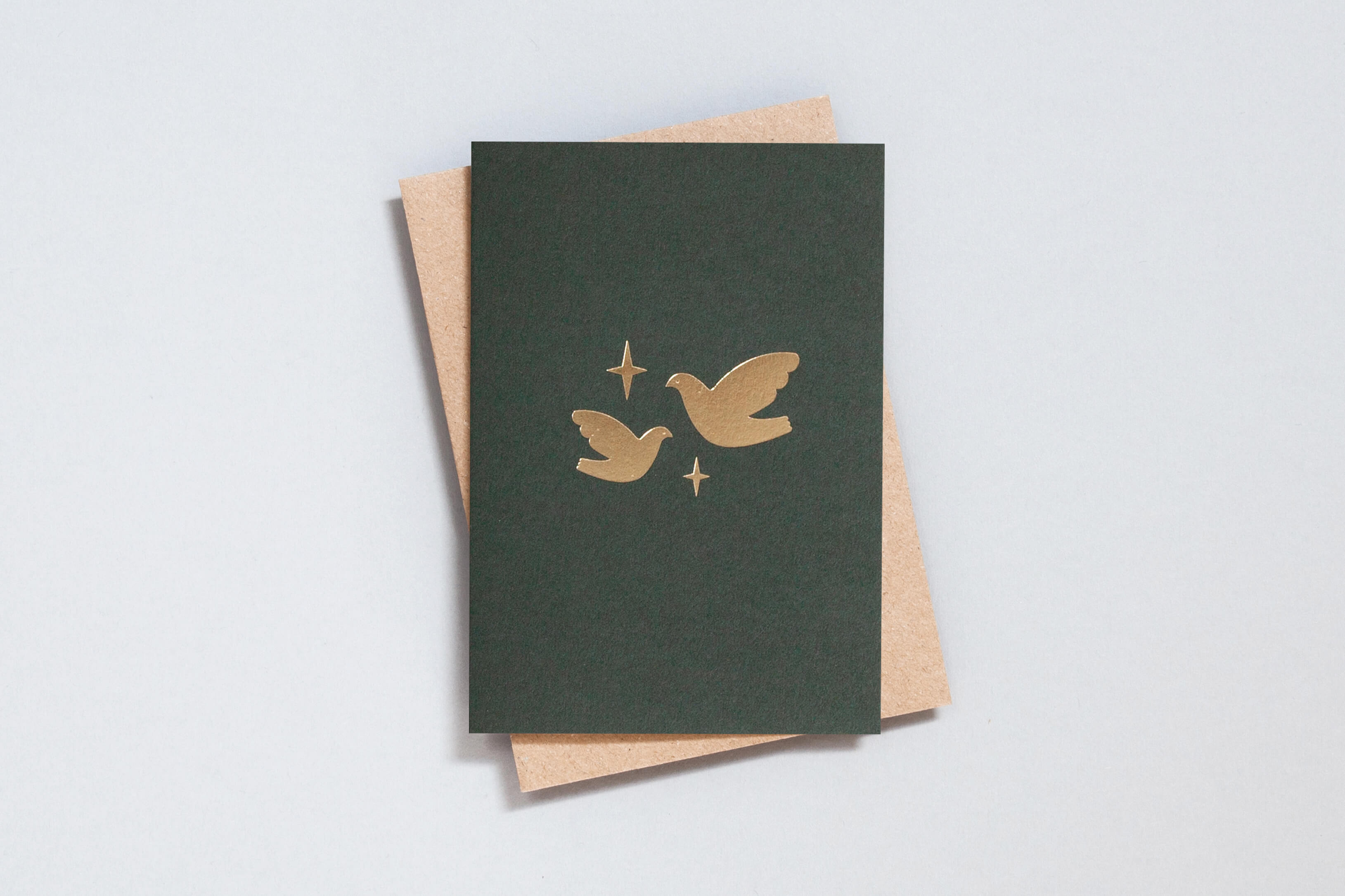 Two Doves Card | Brass on Green | Foil Blocked | by Ola - Lifestory - ola