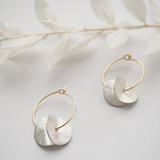 Hoops with Pair of Wavy Discs | Gold Plate & Silver Plate | by brass+bold - Lifestory - brass+bold